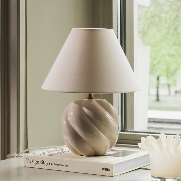 Globen Lighting Настолна лампа DAHLIA, бежова/бежова, височина 31 cm, Бежов, Дневна/трапезария, Плат / текстил