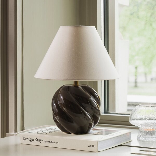 Globen Lighting Настолна лампа DAHLIA, бежова/кафява, височина 31 cm, Бежов, Дневна/трапезария, Плат / текстил