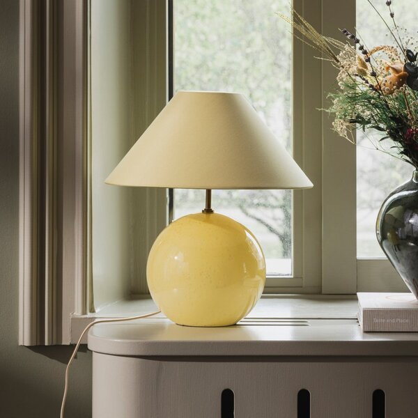 Globen Lighting Настолна лампа IRIS, жълто/жълто, височина 39 cm, Жълт, Дневна/трапезария, Плат / текстил, Винтидж