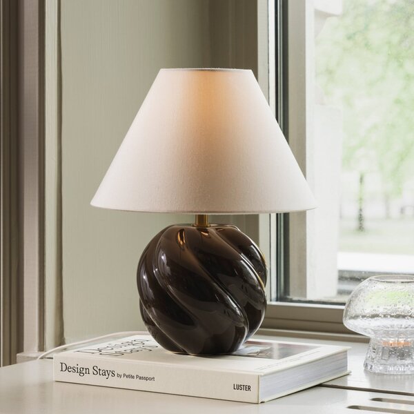 Globen Lighting Настолна лампа DAHLIA, бежова/кафява, височина 31 cm, Бежов, Дневна/трапезария, Плат / текстил
