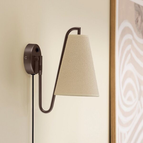 Globen Lighting стенна лампа Lou, бронз/бяло, Ø 14 cm, щепсел, Бронзов / античен месинг, Дневна/трапезария, Плат / текстил, Дизайн, Кръгла стена