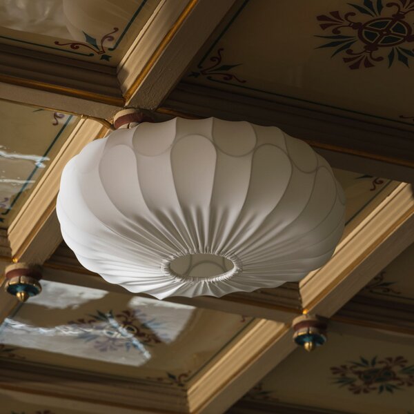 Globen Lighting Таванска лампа BLADVERK, бяла, Ø 50 cm, текстил, Затъмняване, Бял, Дневна/трапезария, Плат / текстил, Скандинавски