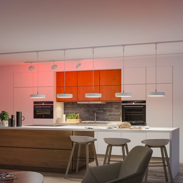 Paulmann URail Smart LED висяща лампа Hildor, сигнално бяла, ZigBee, Затъмняване, Бял, Дневна/трапезария, Пластмаса, Модерен