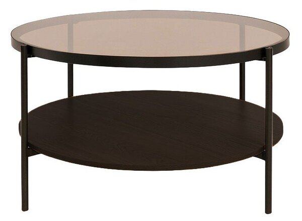Кафява кръгла масичка за кафе със стъклен плот ø 84 cm Hassel – Unique Furniture