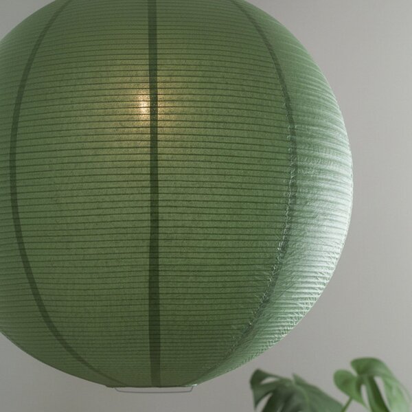 PR Home Висяща лампа Haru, зелена, Ø 50 cm, хартия, E27, бял кабел, Затъмняване, Зелен, Дневна/трапезария, Хартия / картон, Глобус