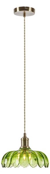 Markslöjd Висяща лампа Kurage, старо месинг/зелено, стъкло, Ø 26 cm, E27, Затъмняване, Зелен, Кухня, Стъкло