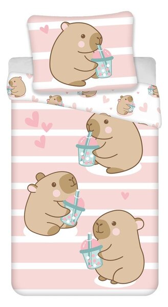 Розово единично памучно детско спално бельо 140x200 cm Kapybara – Jerry Fabrics