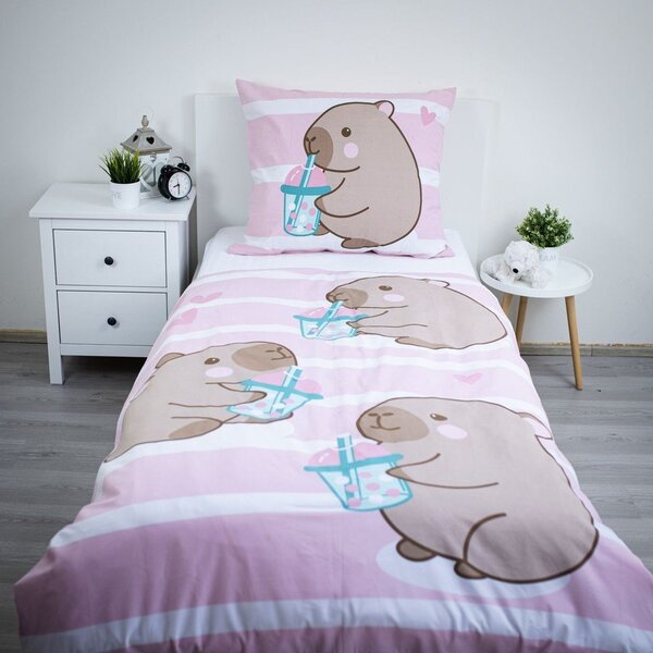 Розово единично памучно детско спално бельо 140x200 cm Kapybara – Jerry Fabrics