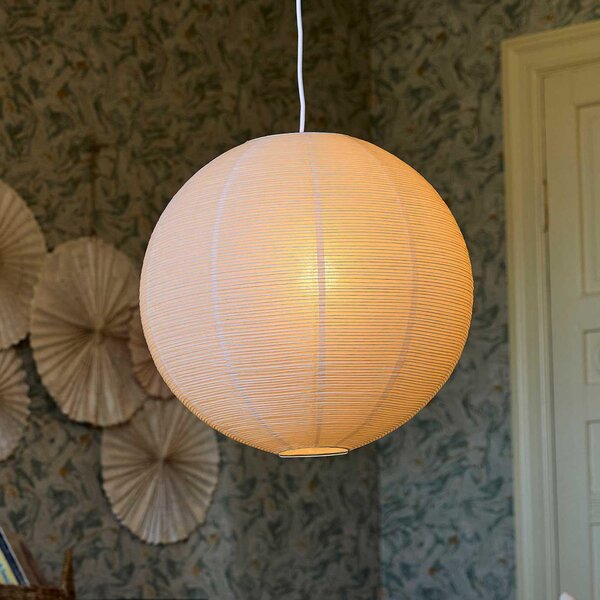 PR Home Висяща лампа Haru, бежова, Ø 50 cm, хартия, E27, бял кабел, Затъмняване, Бежов, Дневна/трапезария, Хартия / картон, Глобус