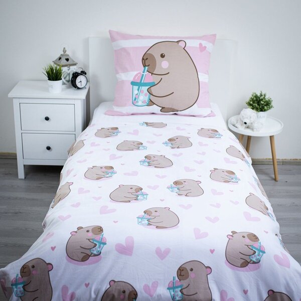 Розово единично памучно детско спално бельо 140x200 cm Kapybara – Jerry Fabrics