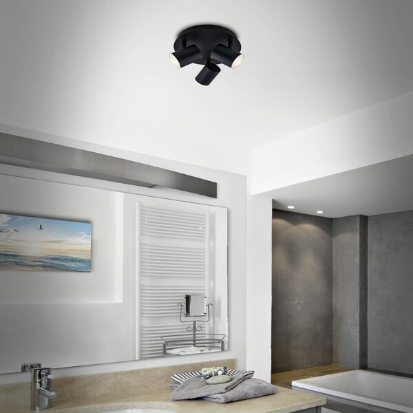 Briloner Таванна точка Banyo Splash GU10 IP44 кръгла лампа с три лампи, Затъмняване, Черен, Дневна/трапезария, Метал, Модерен, Кръгъл директен таван
