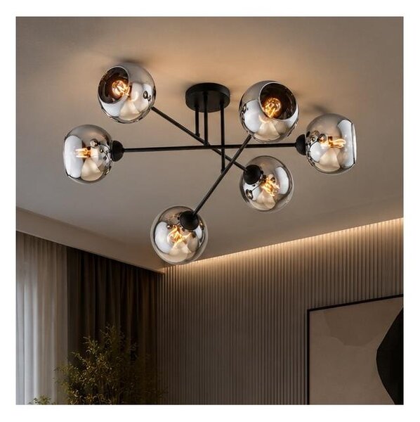 Brilagi - Плафонен полилей DIOR 6xE27/60W/230V черен/димчато сив