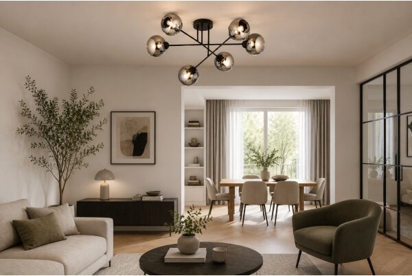 Brilagi - Плафонен полилей DIOR 6xE27/60W/230V черен/димчато сив