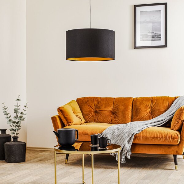 Euluna Roller висяща лампа, черно/златно, Ø 45 cm, Затъмняване, Черен, Дневна/трапезария, Плат / текстил, Модерен