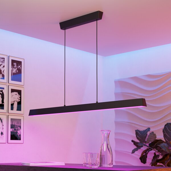 EGLO connect Simolaris-Z LED висяща лампа, 122cm, Затъмняване, Черен, Дневна/трапезария, Метал, Модерен
