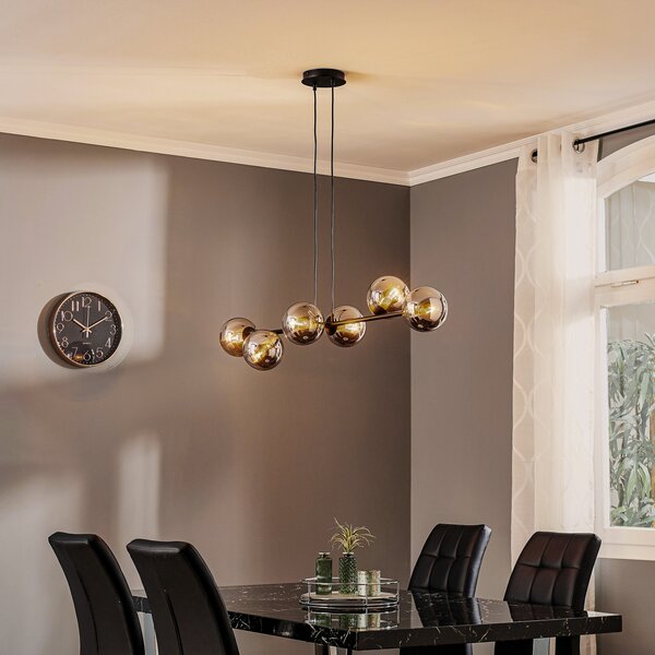 EMIBIG LIGHTING Висяща лампа Glassy, 6-пламъчна, черна, графит, стъкло, 110 см, Затъмняване, Черен, Дневна/трапезария, Стъкло, Модерен