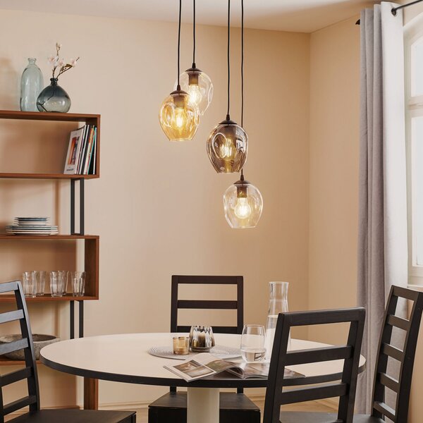 EMIBIG LIGHTING Висяща лампа Starla кръгла 4-св. графит/кехлибар/прозрачна, Затъмняване, Черен, Дневна/трапезария, Стъкло, Модерен
