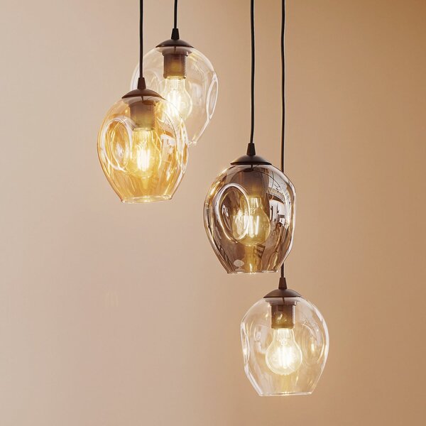 EMIBIG LIGHTING Висяща лампа Starla кръгла 4-св. графит/кехлибар/прозрачна, Затъмняване, Черен, Дневна/трапезария, Стъкло, Модерен