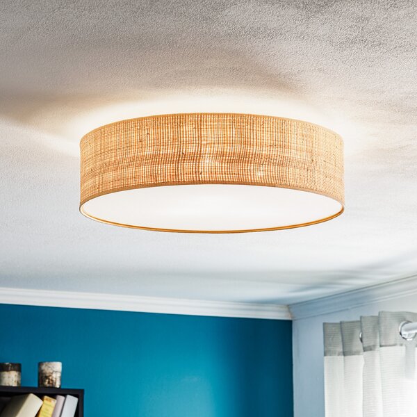 Eko-Light Таванна лампа Leano, светло дърво, ратан, Ø 50 см, Затъмняване, Дърво, Дневна/трапезария, Дървесина