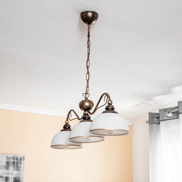Jupiter Висяща лампа Casale, с три лампи, дължина 74 cm, Затъмняване, Бронзов / античен месинг, Дневна/трапезария, Метал, Античен