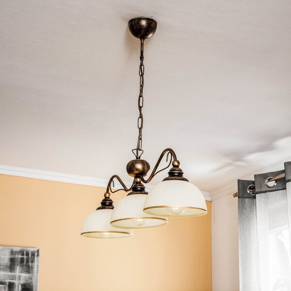 Jupiter Висяща лампа Casale, с три лампи, дължина 74 cm, Затъмняване, Бронзов / античен месинг, Дневна/трапезария, Метал, Античен