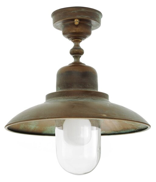 Moretti Luce Външно осветление за таван Turino, IP44, месинг, стъкло, Ø 30 cm, Затъмняване, Бронзов / античен месинг, Метал, Морски