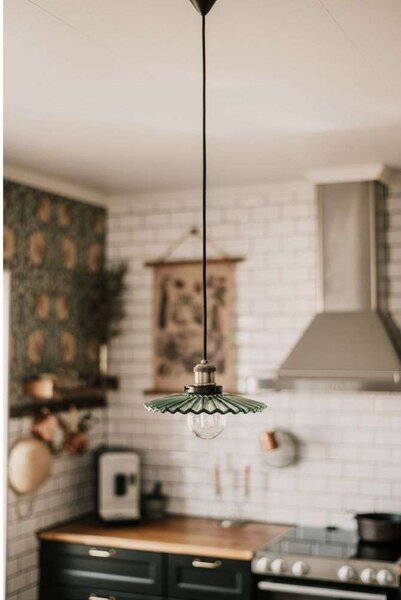Globen Lighting Висяща лампа COBBLER, зелена, Ø 25 cm, Затъмняване, Зелен, Дневна/трапезария, Стъкло, Винтидж