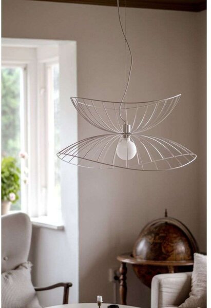 Globen Lighting Висяща лампа RAY, бяла, Ø 70 cm, Затъмняване, Бял, Дневна/трапезария, Метал, Модерен