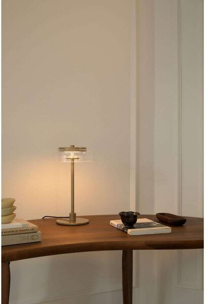 Nuura Aps LED настолна лампа Blossi, височина 31 cm, златист/прозрачен, Затъмняване, Злато / месинг, Дневна/трапезария, Метал, Скандинавски