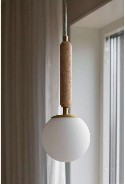Globen Lighting Висяща лампа Torrano Ø 15 cm Травертин, Затъмняване, Бежов, Дневна/трапезария, Стъкло, Дизайн, Глобус