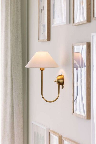 Globen Lighting стенна лампа IRIS, кремава, височина 32 cm, Бежов, Дневна/трапезария, Плат / текстил, Винтидж, Стенна розетка отгоре