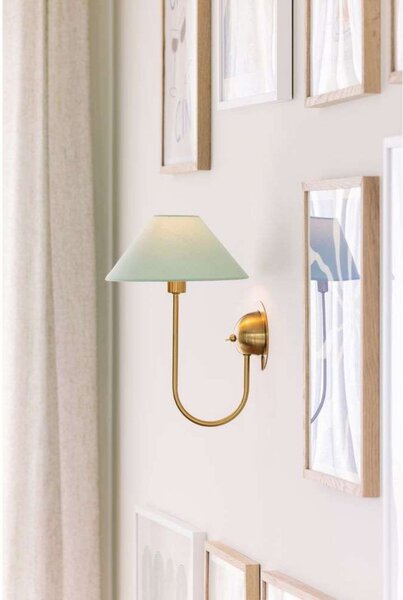 Globen Lighting стенна лампа IRIS, зелена, височина 32 cm, Зелен, Дневна/трапезария, Плат / текстил, Винтидж, Стенна розетка отгоре