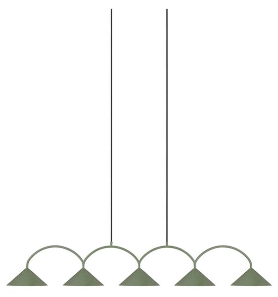 Globen Lighting Висяща лампа CURVE 5, зелена, 5-свещник, 165 cm, Затъмняване, Зелен, Дневна/трапезария, Метал, Винтидж
