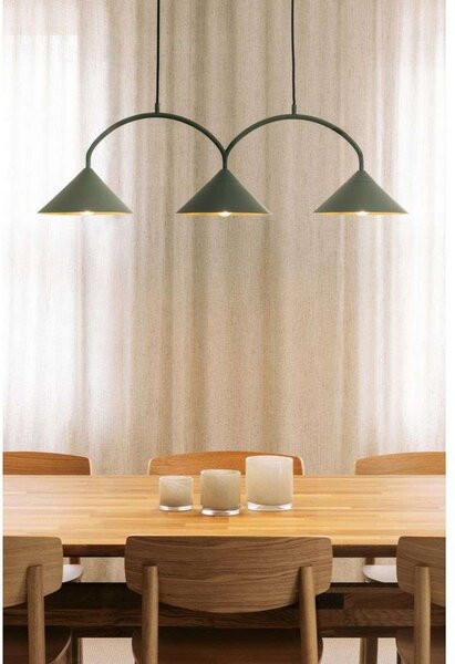 Globen Lighting Висяща лампа CURVE 3, зелена, 3-свещник, 95 cm, Затъмняване, Зелен, Дневна/трапезария, Метал, Винтидж