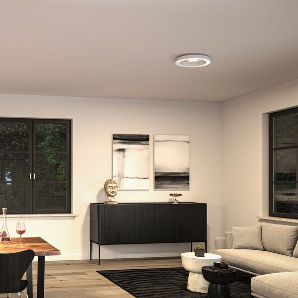 Paulmann LED плафон Volea, бял/сребрист Ø 40 cm IP44 dim, Затъмняване, Бял, Баня, Пластмаса, Модерен