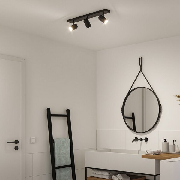 Paulmann тавански прожектор Zyli черен дължина 60 cm 2-flg. IP44, Затъмняване, Черен, Баня, Метал, Модерен, Таван с много пламъци