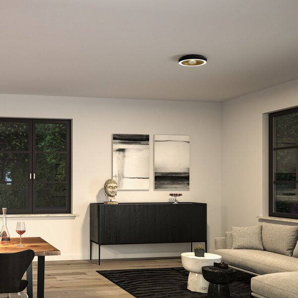 Paulmann LED плафон Volea черен/златен Ø 32 cm IP44 димируем, Затъмняване, Черен, Баня, Пластмаса, Модерен