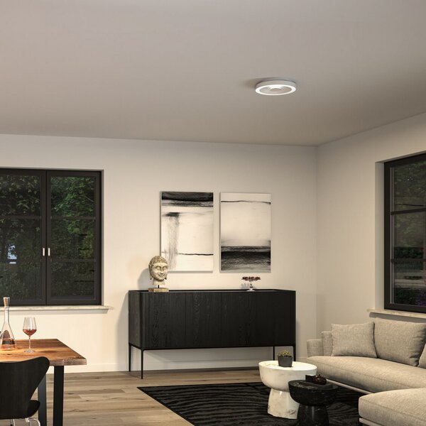 Paulmann LED плафон Volea, бял/сребрист Ø 32 cm IP44 dim, Затъмняване, Бял, Баня, Пластмаса, Модерен