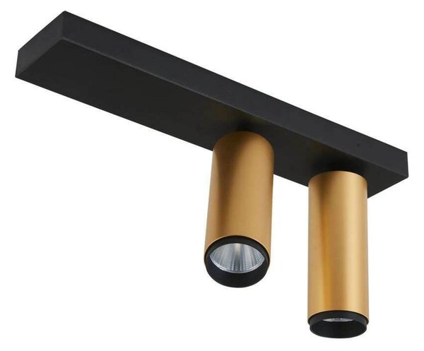 LOOM DESIGN LED тавански прожектор X-Beam, 2-крилен, черен/златен, Затъмняване, Злато / месинг, Дневна/трапезария, Алуминий, Модерен