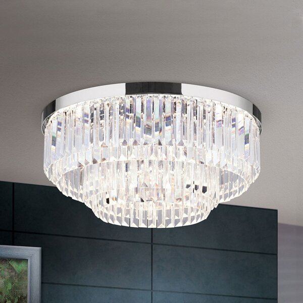 ORION LED осветление за таван Prism, хром, Ø 55 cm, Затъмняване, Прозрачен, Коридор, Кристал