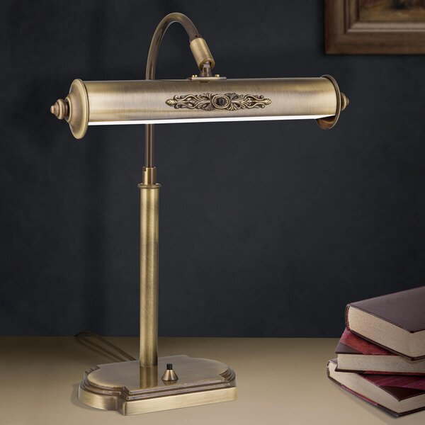 ORION Настолна лампа с картина от античен месинг, Бронзов / античен месинг, кабинет / офис, Метал, Античен