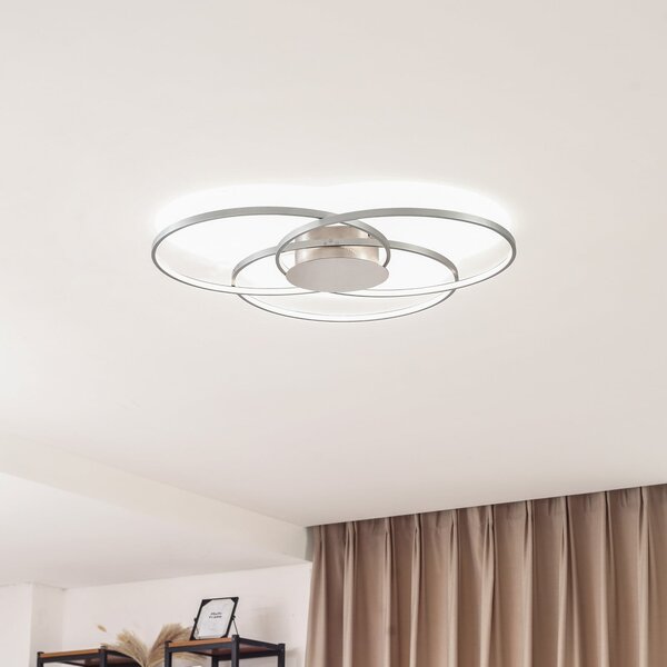 Lindby LED осветление за таван Riley, алуминиев цвят, метал, с възможност за, Затъмняване, Металик, Дневна/трапезария, Алуминий, Модерен