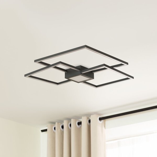 Lindby LED лампа за таван Duetto, 65 cm, антрацит, 38 W, алуминий, Затъмняване, Черен, Дневна/трапезария, Метал, Модерен