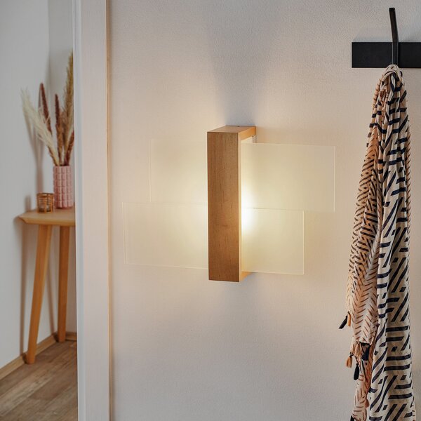 SOLLUX LIGHTING Стена лампа Shifted 1, стъкло и светло дърво, Затъмняване, Дърво, Дневна/трапезария, Стъкло, Модерен