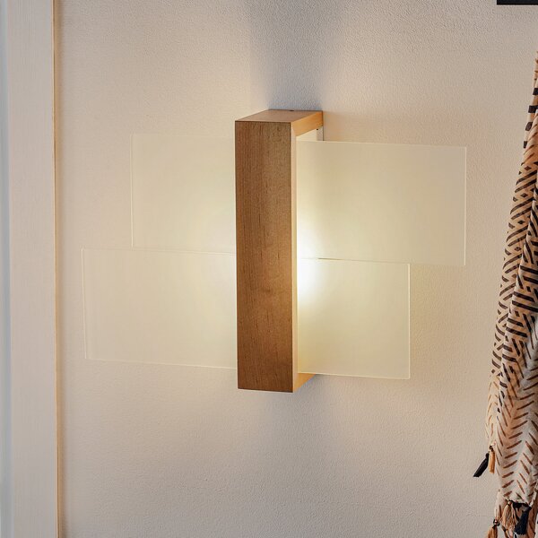 SOLLUX LIGHTING Стена лампа Shifted 1, стъкло и светло дърво, Затъмняване, Дърво, Дневна/трапезария, Стъкло, Модерен