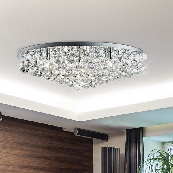 Searchlight Таванно осветление Hanna хром стъклени кристални сфери 80 cm, Затъмняване, Металик, Дневна/трапезария, Метал