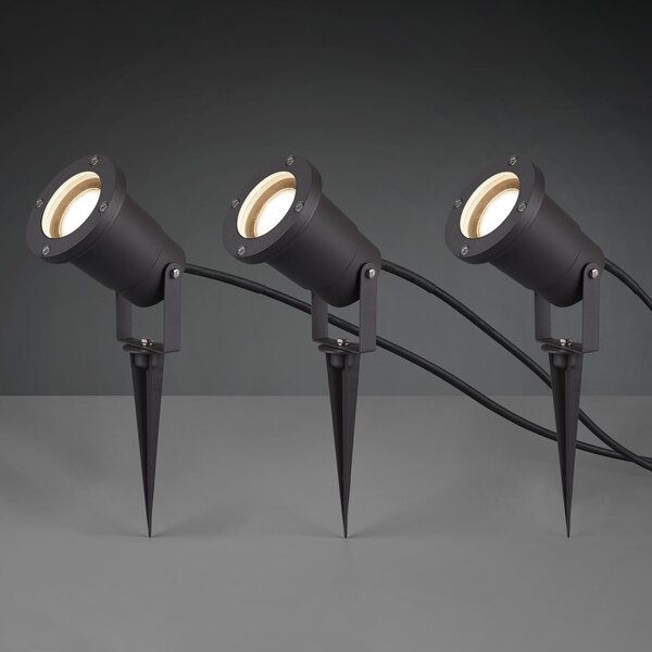 Trio Lighting Външен прожектор Ubangi със заземен шип в комплект от 3, Черен, Метал