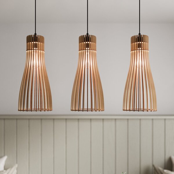 TEMAR LIGHTING Висяща лампа Bottle, с три лампи, Затъмняване, Дърво, Дневна/трапезария, Дървесина, Къща в провинцията / Рустик