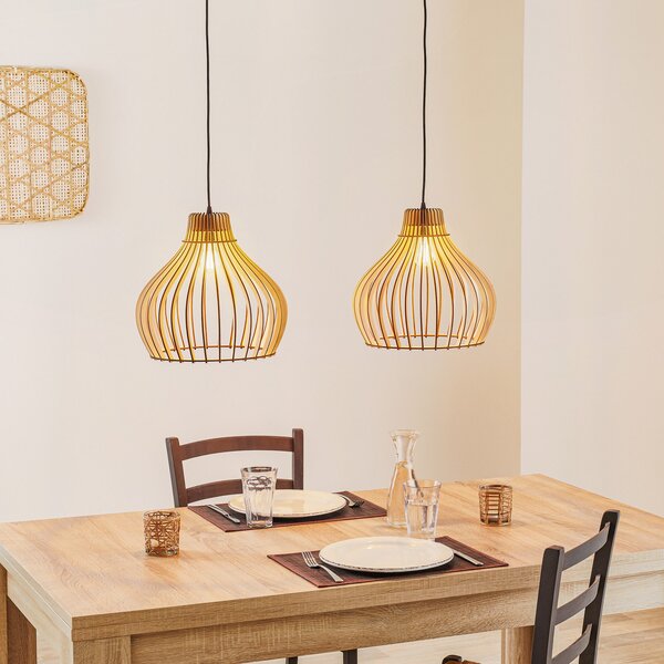 TEMAR LIGHTING Висяща лампа Barrel с две лампи, Затъмняване, Дърво, Дневна/трапезария, Дървесина, Къща в провинцията / Рустик