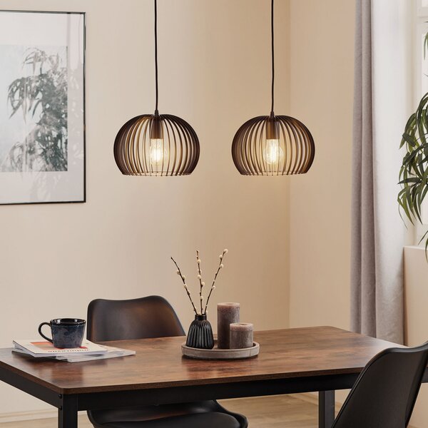 TEMAR LIGHTING Висяща лампа Larus от черна стомана, с две лампи, Затъмняване, Черен, Дневна/трапезария, Метал, Модерен